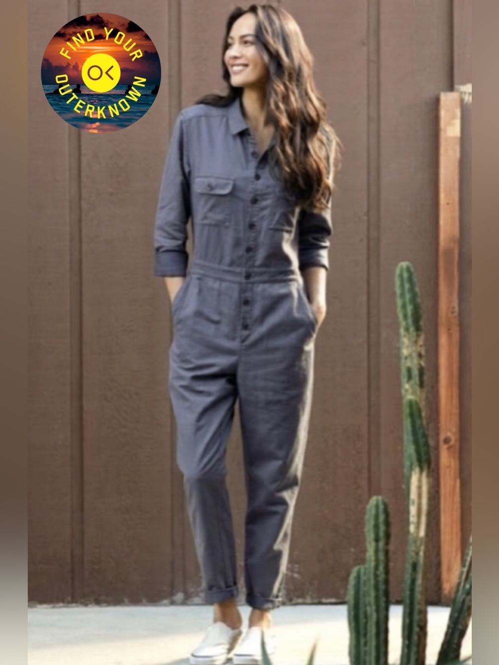 NWT! Outerknown SEA suit storm gray long sleeve utility jumpsuit linen blend SM
